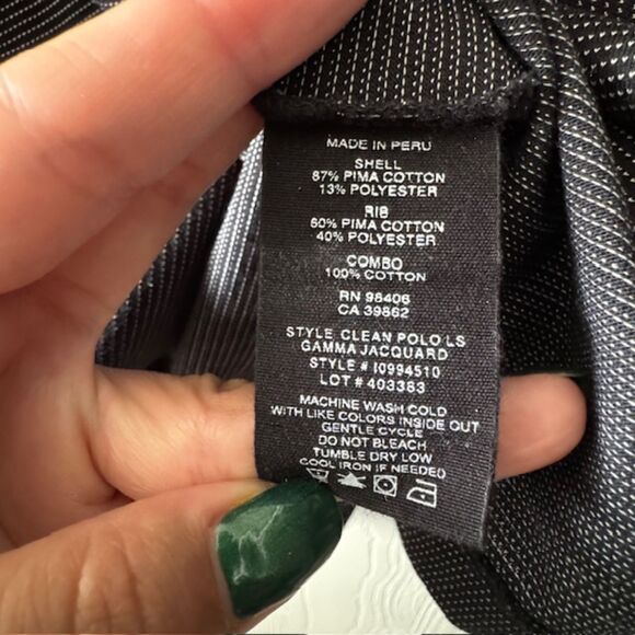 Theory Gray Clean Long Sleeve Hidden Button Regular Fit Jacquard Polo - Picture 4 of 4